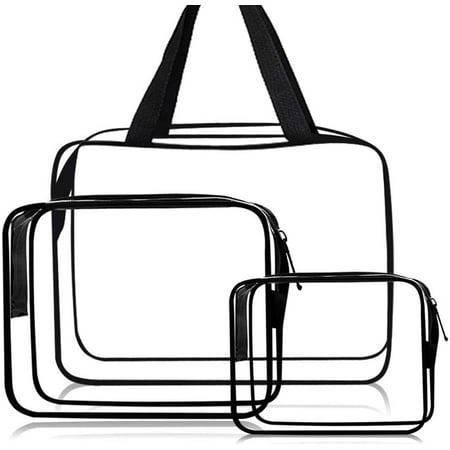 Vorkoi 3PCS Clear Travel Toiletry Bag with Zipper Make-up Pouch Handle Straps Waterproof Packing Organizer Storage Diaper Pencil Bags