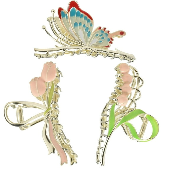 YooGuoGuo 3-Piece Floral Metal Hair Accessories in 3 Colors: Barrettes, Claws, and Clips for Thin to Thick Hair - Elegant, Strong Hold, and Non-Slip