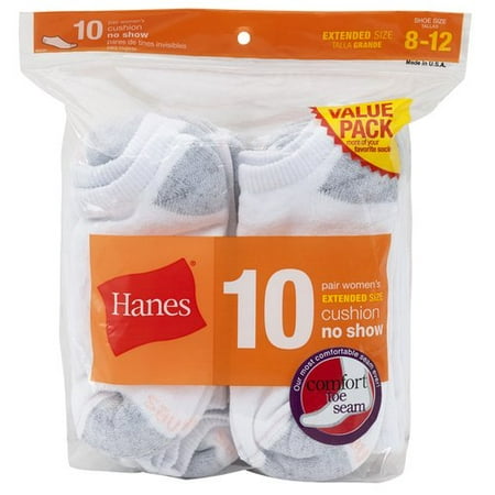 Hanes Women's No Show Socks Extended Size 10 Pack - White - 42959 ...