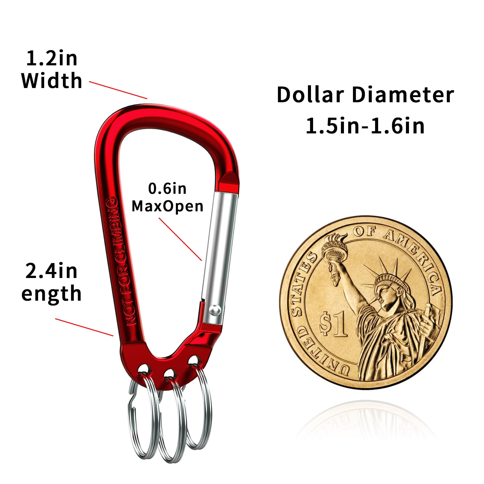 6 Pack D-Shape Aluminum Alloy Carabiner Clip Keychain with 3 Key Rings - Lightweight, Durable & Multifunctional Hook for Keys, Bags, Outdoor Gear