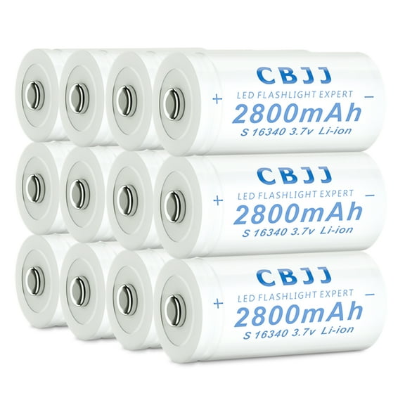 CBJJ 16340 3.7v rechargeable lithium ion battery - 12 Pack