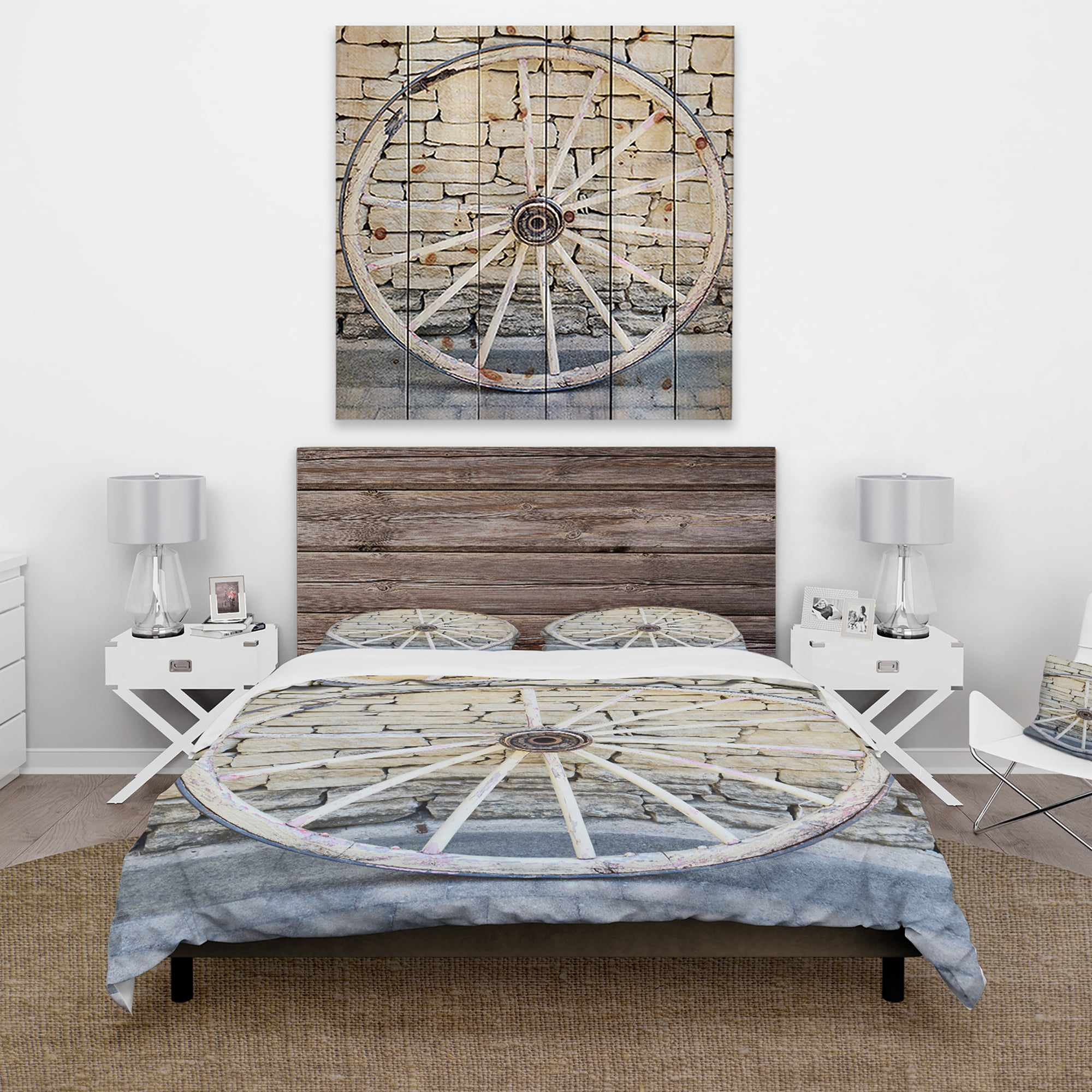 Designart 'Old Vintage Broken Wood Wheel' Farmhouse Duvet Cover Set
