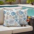 thumbnail image 6 of 2 Pack Outdoor Waterproof Throw Pillow Covers,Marine Sea Shell Conch Starfish Coral Decorative Square Pillow Case Patio Pillowcases for Chair Couch Sofa 16x16in, 6 of 9