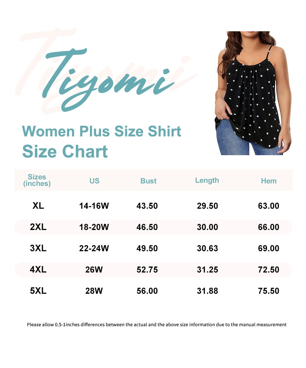 TIYOMI Plus Size Camisole For Women 4X Tank Tops Black Star Crewneck  Adjustable Strappy Summer Spaghetti Strap Casual Cami Beach Loose Fit Vest  4XL 24W 26W 