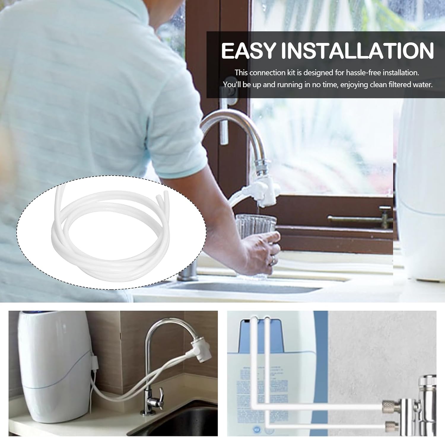 AWINQQ Water Purifier Hose Compatible with eSpring 100185 100188 Tubing Dual-Tube Flexible Hose, 1.5m Water Hose