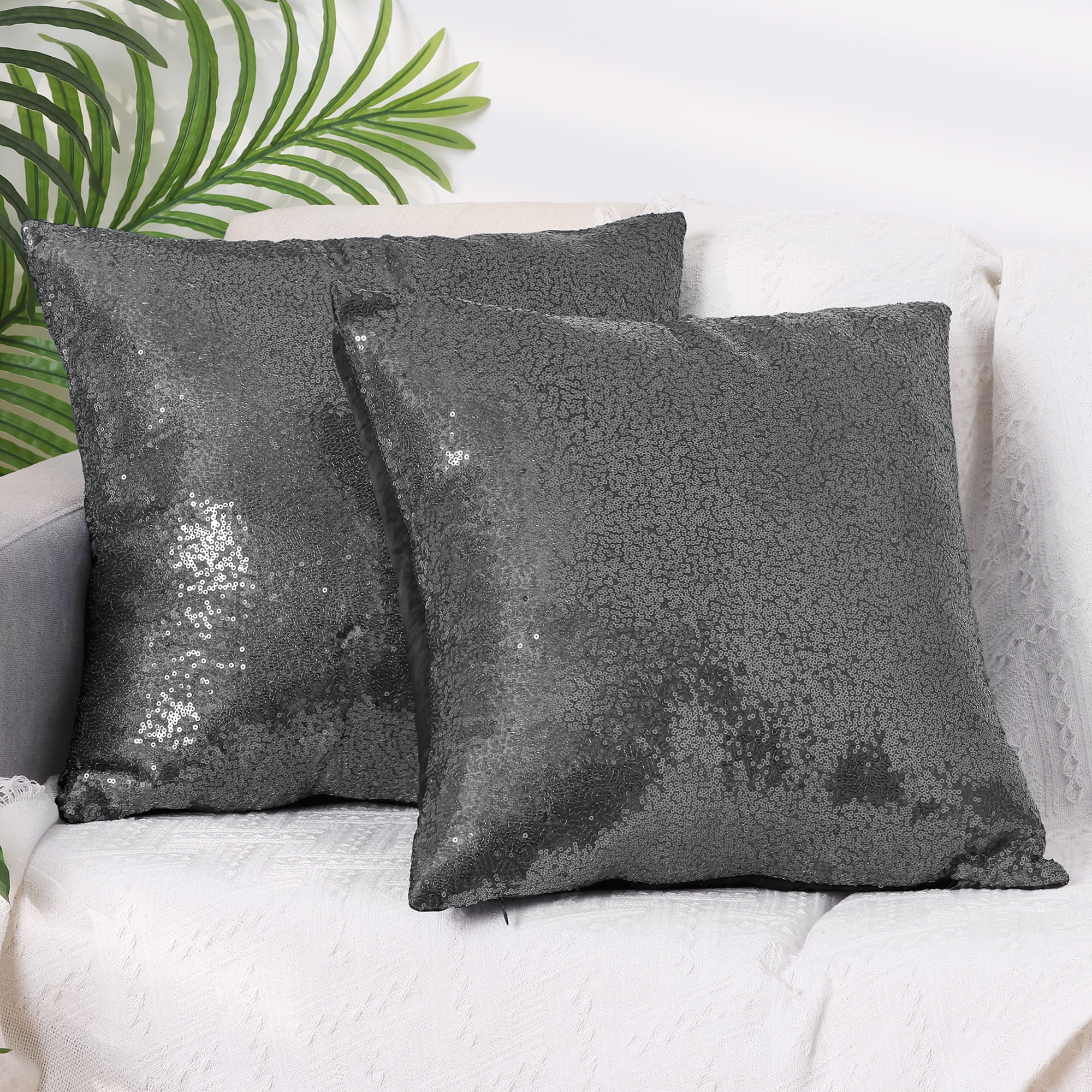 Unique Bargains Sequin Throw Pillow Covers 2 Glitter Decorative Pillow Cases Cushion Cover Gray 18" x 18"