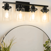 Bathroom Light Fixtures, 4 Light Matte Black Vanity Lights for Bathroom, Glass Shades, for Bathroom Mirror, 4 Bulbs Include