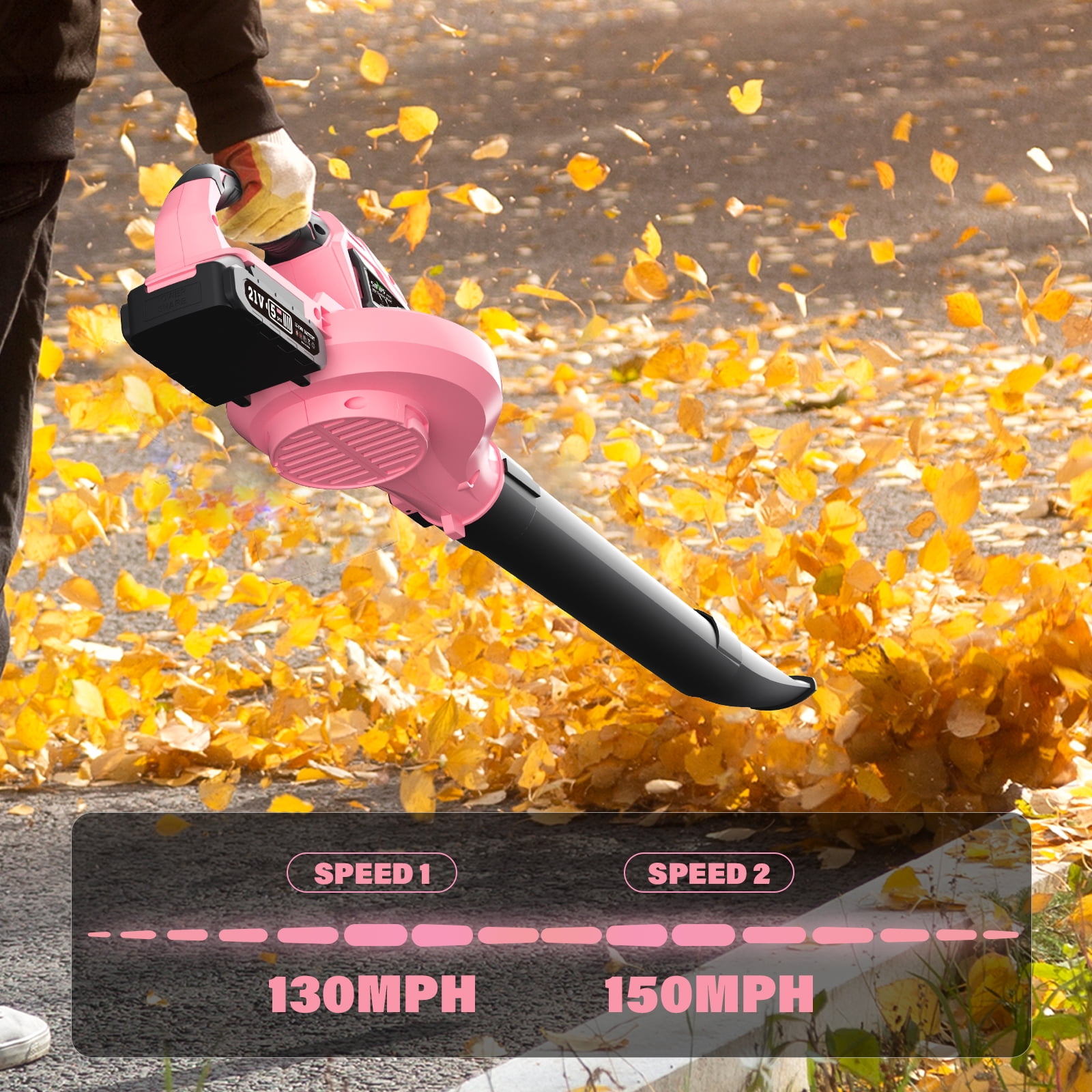 SOYUS Leaf Blower, 21V Leaf Blower Cordless with 2x2.0Ah Battery and Charger, 150 MPH Electric Leaf Blower with Two-Speed Mode, Blowers for Lawn Care, Debris Dust Cleaning（Pink）