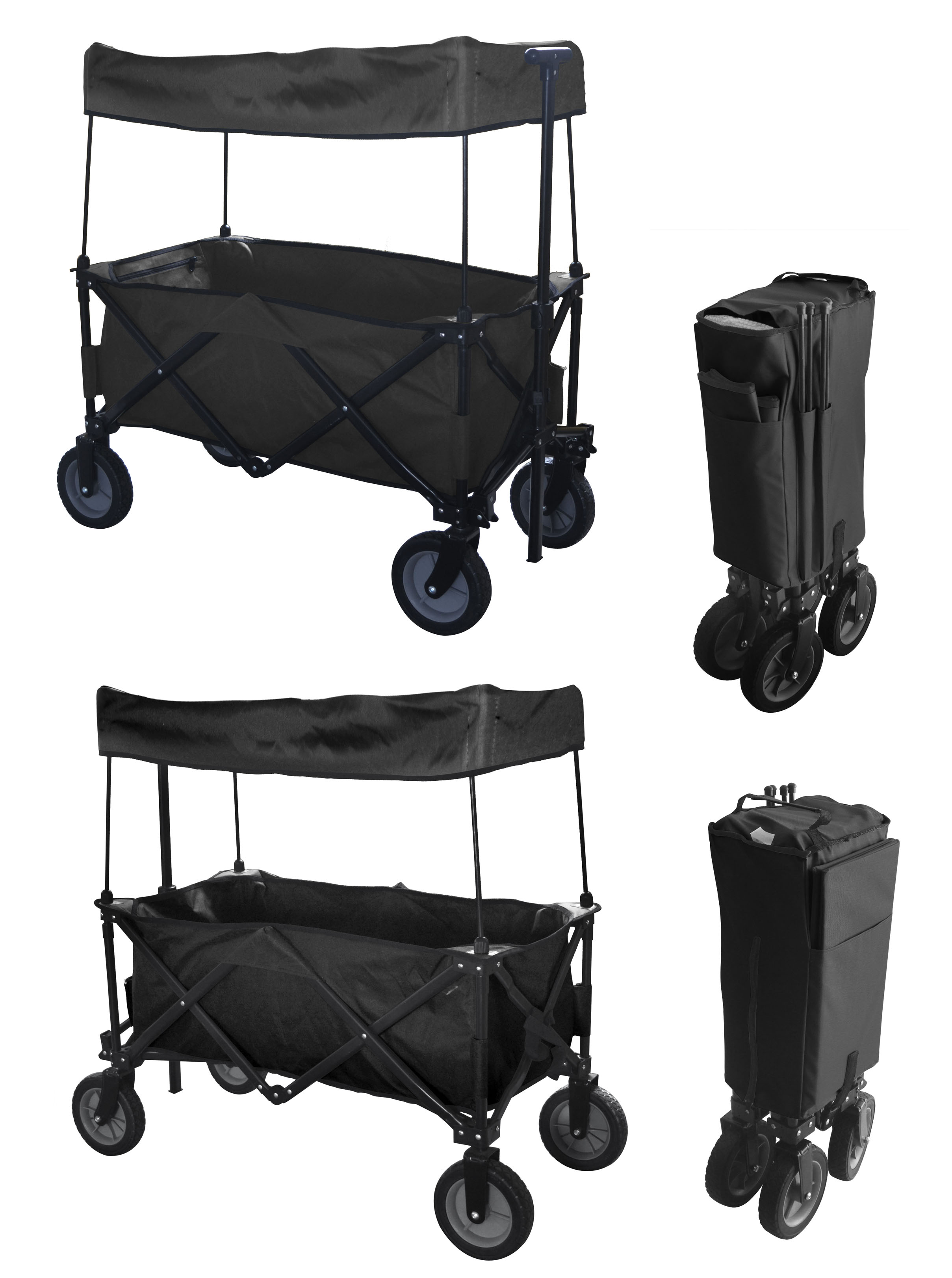 BLACK OUTDOOR FOLDING WAGON CANOPY GARDEN UTILITY TRAVEL CART COMPACT