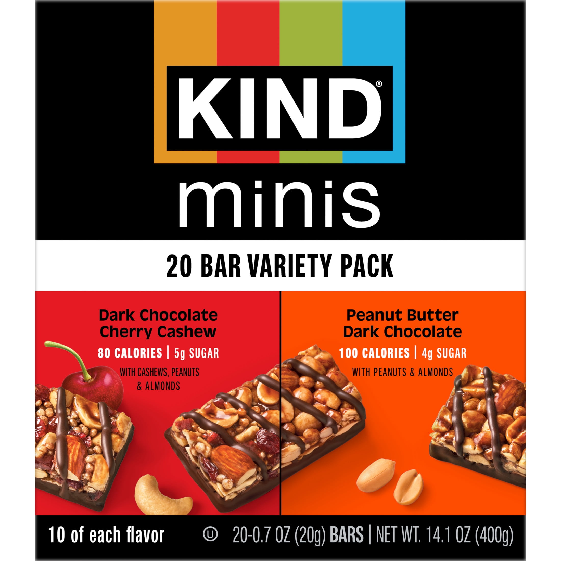 (4 pack) KIND Minis Snack Bars, Sweet Variety Pack, Gluten Free, Low Sodium, 0.7oz, 20 Count
