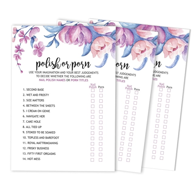 Inkdotpot FloralBachelorette Party Bridal Shower Collection Polish Or PornGameCards 50-Pack Bulk Party ActivityGame