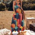 thumbnail image 3 of Colorful Squares Modern Art Sleeveless Suspender Dress Summer Fashion Casual Long Dress, 3 of 9