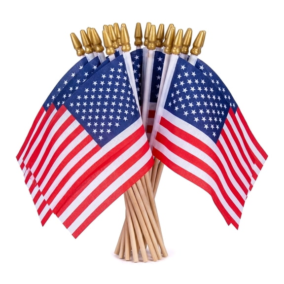 50 Pack Mini American Flags on Wood Stick – Small US Flags for Outside Patriotic Lawn Decor