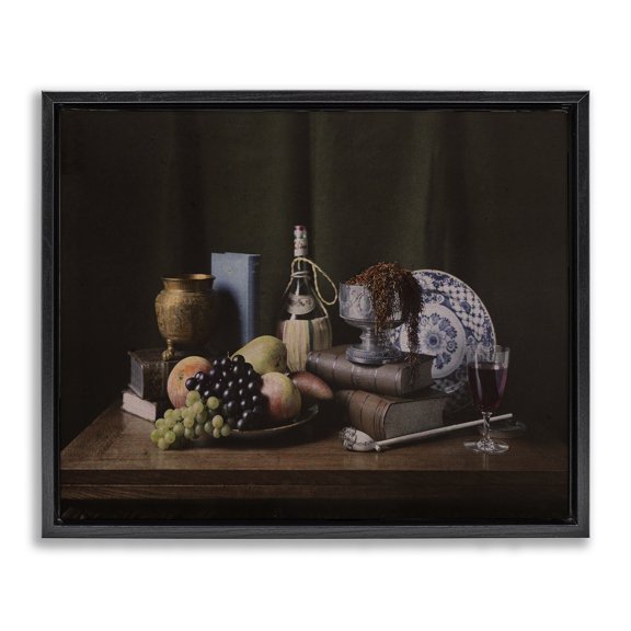 Stupell Industries Dark Vanitas Still Life Food & Beverage Photography Black Floater Framed Canvas Art Print Wall Art, 21 x 17