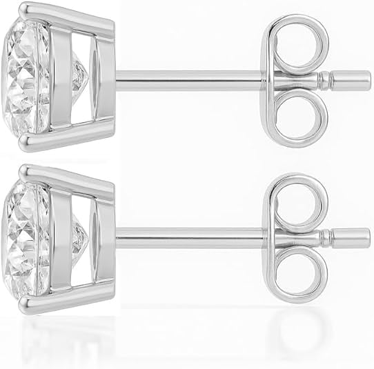 14K Solid White Gold Lab Grown Moissanite Cushion Cut Stud Earrings | 5x5mm | 1.0 CTW | Push Back | Luxury Fine Jewelry Gift for Women | by Jewelaura