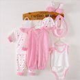 thumbnail image 2 of Xudanell Infant Girl Outfits 8pcs Newborn Baby Girl Outfit Set Short Romper Jumpsuit Pants Hat Bib Socks Romper Baby Pink 0-3 Months, 2 of 4