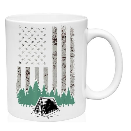 

Coffee Mug American Flag Tent White Cup Funny Gift