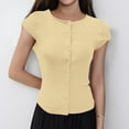 thumbnail image 2 of Ladies Sexy Button Short Sleeve Thread Solid Color Cardigan T Shirt Top, 2 of 2
