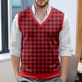 thumbnail image 2 of XIAOCHA Men's Knit Vest V Neck Plaid Print Sweater Warm Casual Office Top, 2 of 6