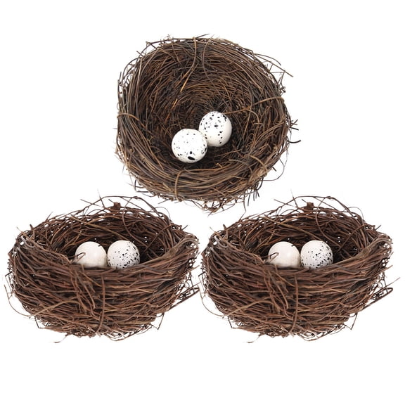 3 Sets Artificial Bird Nest with Eggs Rattan Twig Bird Nest Easter Party Supplies