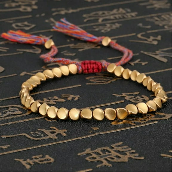 GKNET Handmade Tibetan Buddhist Weave Cotton Copper Beads Lucky Bracelet Bangle Gift