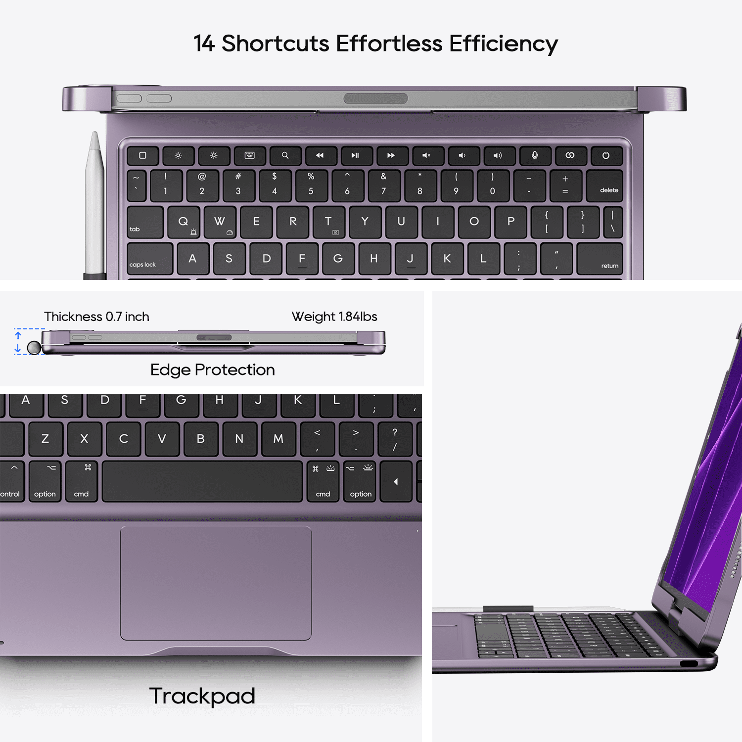 pekarejue Wireless Keyboard Case Compatible with Apple iPad Air 11-inch (M3 M4 M2) & iPad Air 5th 4th & iPad Pro 11-inch (4th-1st Gen): Rotatable Pencil Holder Trackpad Backlit Metallic Purple