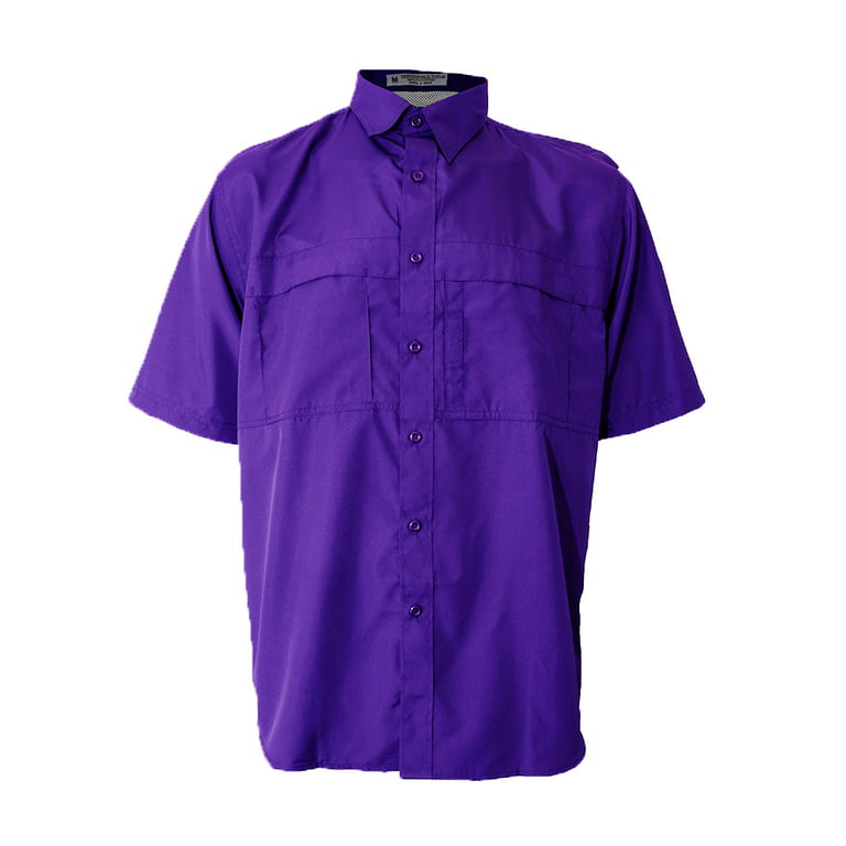 Tiger Hill Men's Pescador Polyester Fishing Shirt Short Sleeves-Purple XL