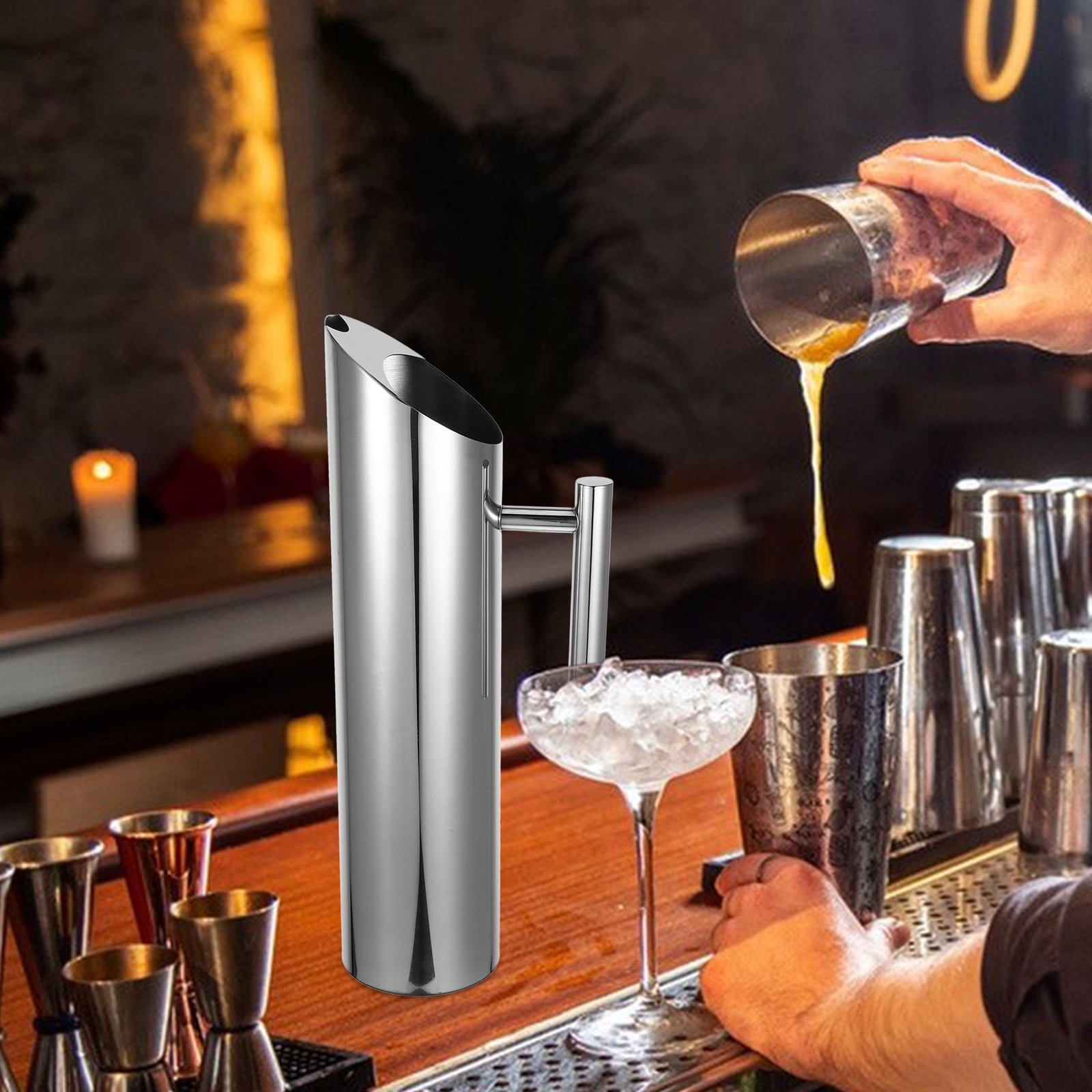 WHAMVOX 1.5L Stainless Steel Beverage Pitcher with Handle, Finish, Perfect for Cold Drinks and Home Use