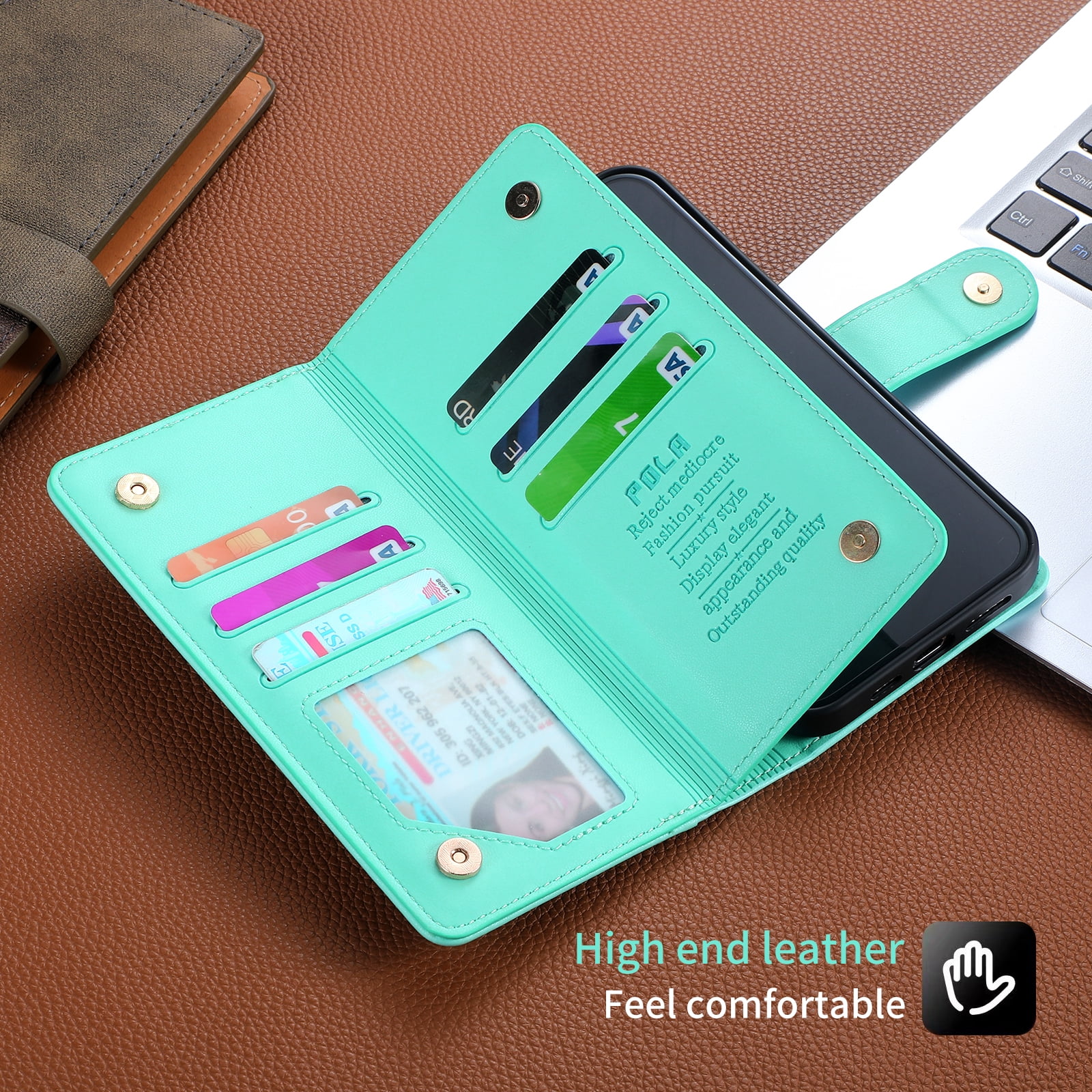 Case for Tecno Spark 5 Pro Wallet phone case with zipper pocket, wrist strap, flip cover and built-in card slots.