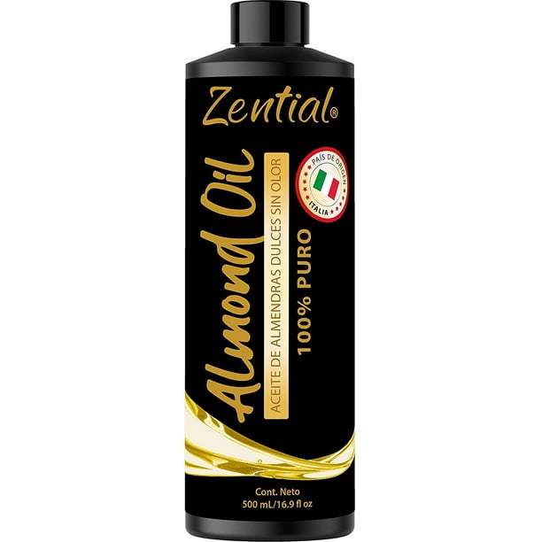 Aceite de ALMENDRAS Dulces Origen Italiano 100% PURO 500 ML Zential Envase con aceite