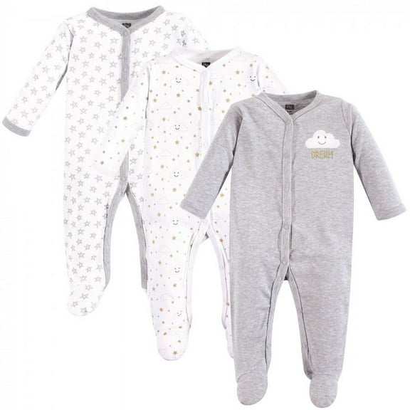 Hudson Baby Baby Cotton Snap Sleep and Play 3pk, Gray Clouds, 0-3 Months