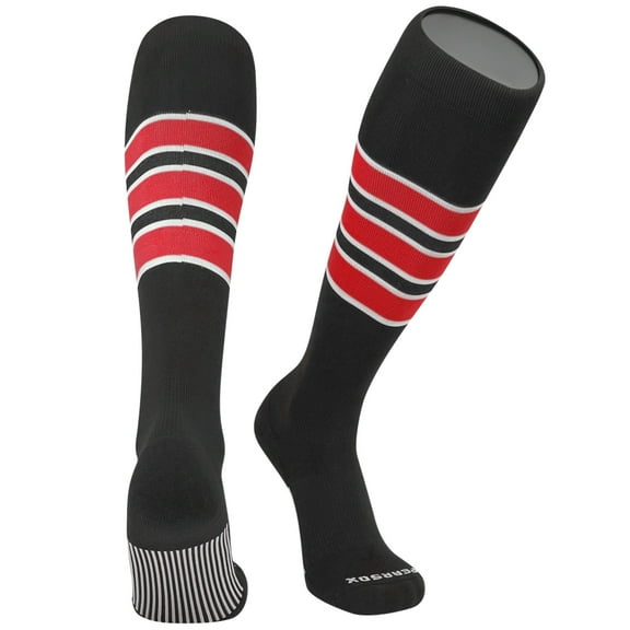 PEAR SOX Striped OTC Baseball, Softball, Football Socks - Black, White, Red (C)