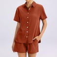 thumbnail image 5 of Linen Short Sets for Women Summer 2 Piece Casual Lounge Sets Button Down Shirt and Drawstring Shorts Outfits, S, 5 of 5