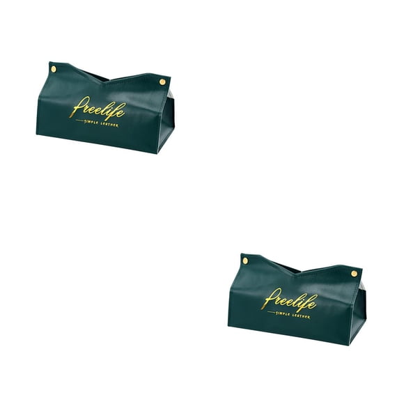 Toystoory Caja de pañuelos de escritorio Estuche de almacenamiento de papel para automóvil Servilleta de cuero de imitación Contenedor Decoración para Boca en V verde oscuro 2piezas Toystoory CBP145803