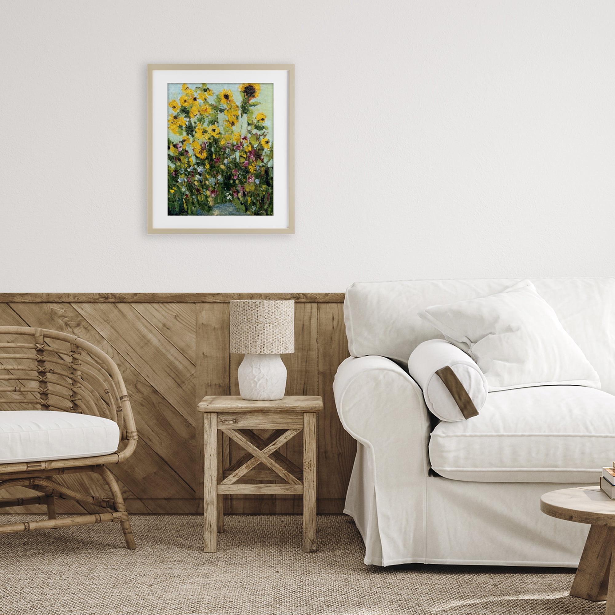 Stupell Industries Sunlit Sunflowers in Garden Birch Framed Print Under Glass, design by Carson Overstreet