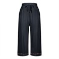 thumbnail image 3 of Tnhcen Women's Fashionable Wide-Leg Embroidered Pants - 2025 New Casual Drawstring Elastic Waist 9-Inch Hem Cotton-Linen Blend Wide-Leg Trousers S-2XL, 3 of 6