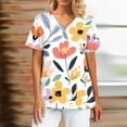 thumbnail image 4 of Black Scrubs Women,Floral Printed Scrub Tops for Women - Stretchy V-Neck Short Sleeve Nurse Work Shirts - Watermelon Red - S, 4 of 5