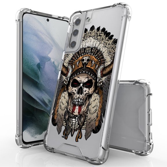 ANJ Hybrid Slim Hard Back Cover Case Flexible Bumper for Samsung Galaxy S21 - Skull Chief 3