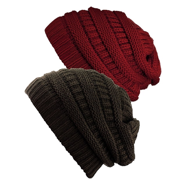Bonnet Tricoté pour Femmes (Lot de 2) - Bourgogne/marron