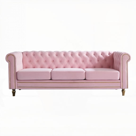 Modern Velvet Chesterfield Sofa 84.65 inch for Living Room