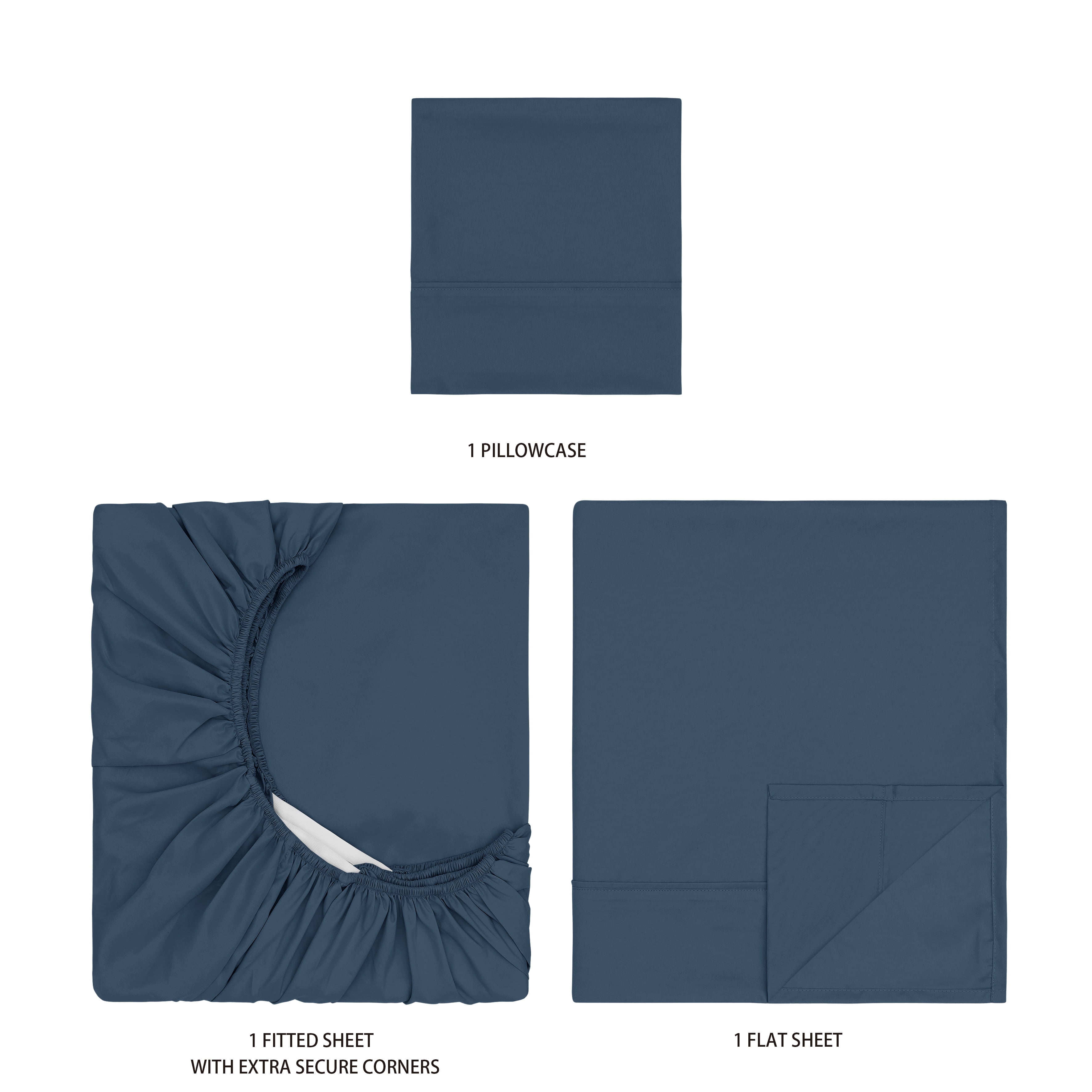 Mainstays Super Soft Brushed Microfiber Bed Sheet Set, Washed Dark Blue, Twin-XL, 3 Piece