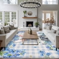 thumbnail image 3 of 5'x7' Area Rugs for Living Room Bedroom, Easter Rabbit Washable Rug Carpet Runner Indoor Outdoor, Spring Cute Bunny Blue Flowers Buffalo Plaid Non Slip Floor Mats Area Rug for Kitchen, Nursery, 3 of 8