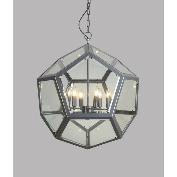 Erin Pendant Fixture with Clear Glass in Black Cast Iron Frame