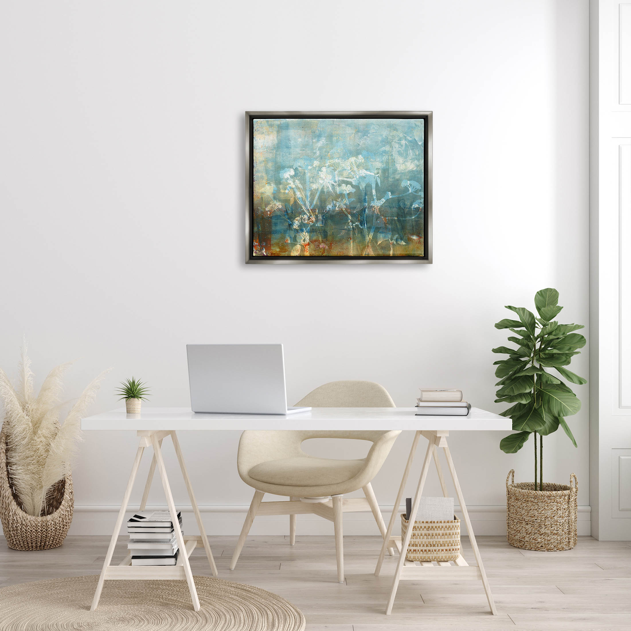 Stupell Industries Distressed Botanical Overlay Collage Graphic Art Luster Gray Floating Framed Canvas Print Wall Art, Design by Liz St. Andre