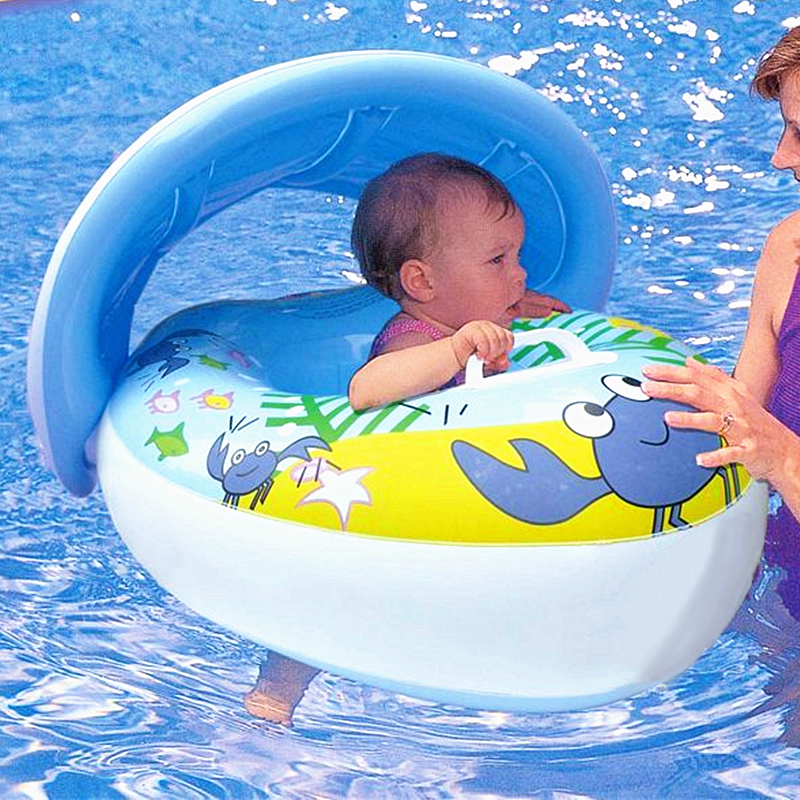 Adjustable Sunshade Inflatable Float Seat Boat Ring Car with Handle For