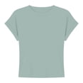 thumbnail image 3 of Trendfront Womens Short Sleeve Crewneck T Shirts Plain Solid Color Basic Tee Minimalist Slim Fit Sleeve Summer Casual Layering Tops, 3 of 3