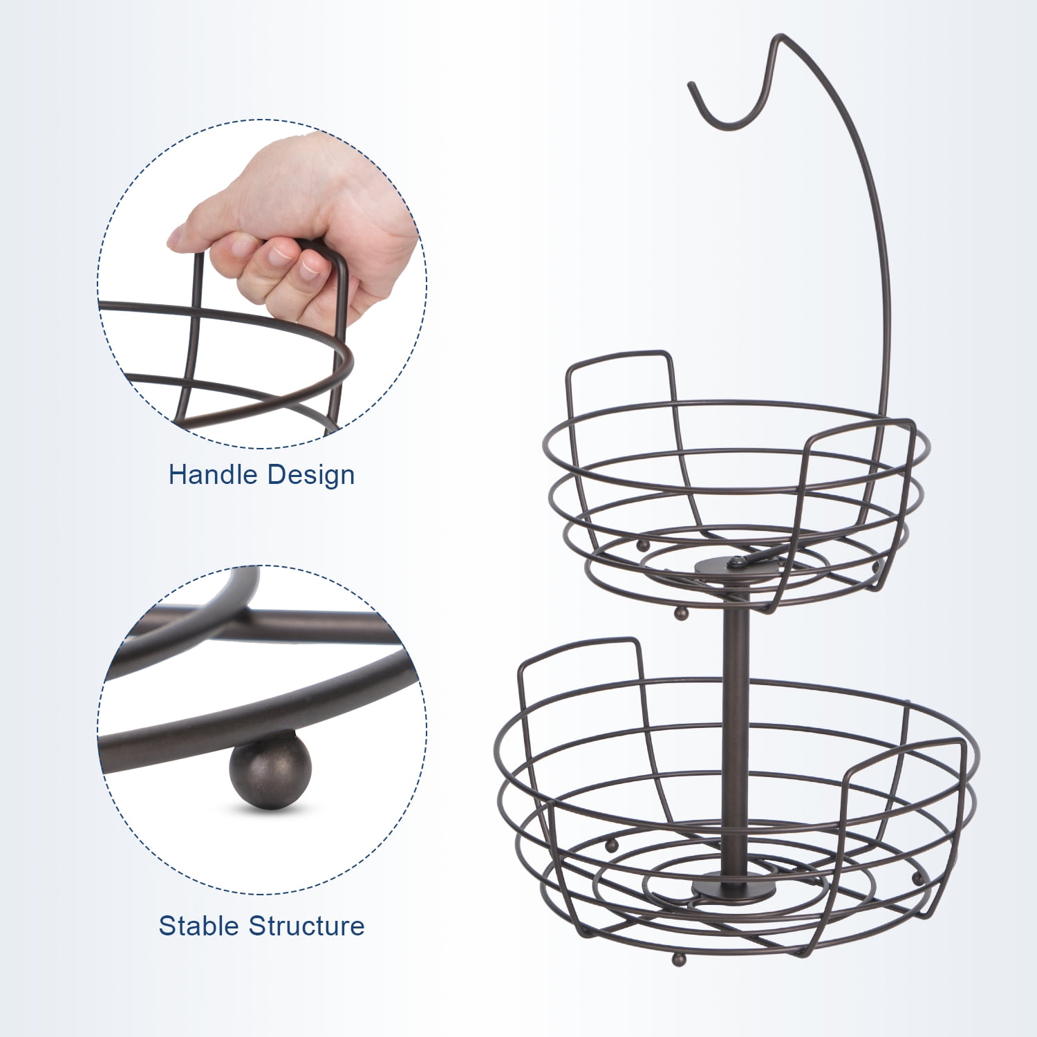 Fuleadture 2-Tier Countertop Fruit Baskets,Fruit Bowl With Banana Holder in Home for countertop