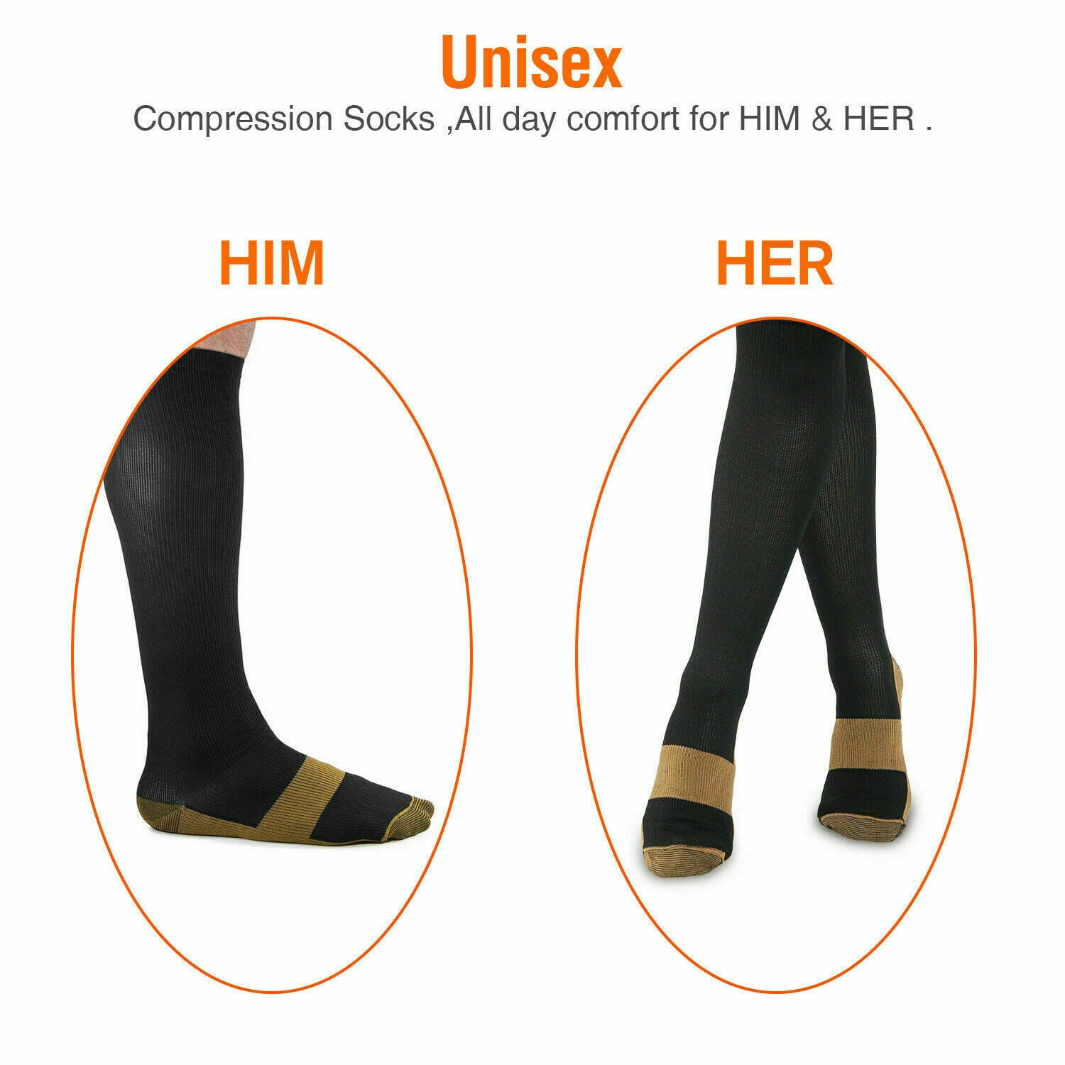 5 Pairs Copper Compression Socks 20-30mmHg Graduated Support Mens Womens Knee High Comfort Gym Stockings Leg Pain Relief Varicose Vein Relief Pain Support Socks S/M