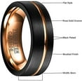 thumbnail image 5 of 8mm Black Rose Gold Tungsten Rings for Men Two-Tone Wedding Engagement Bands with Groove Brushed Finish, 5 of 6