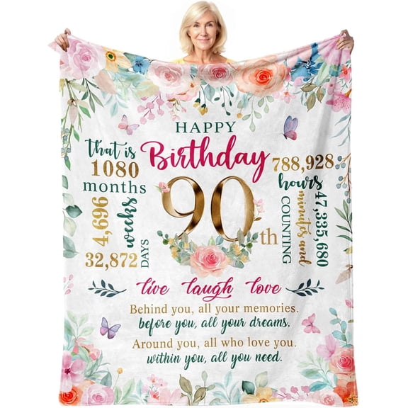 90th Birthday Gifts for Women,90 Year Old Birthday Gifts for Women,Gifts for 90 Year Old Woman,90th Birthday Gifts,90th Birthday Decorations Throw Blanket 50"x60"